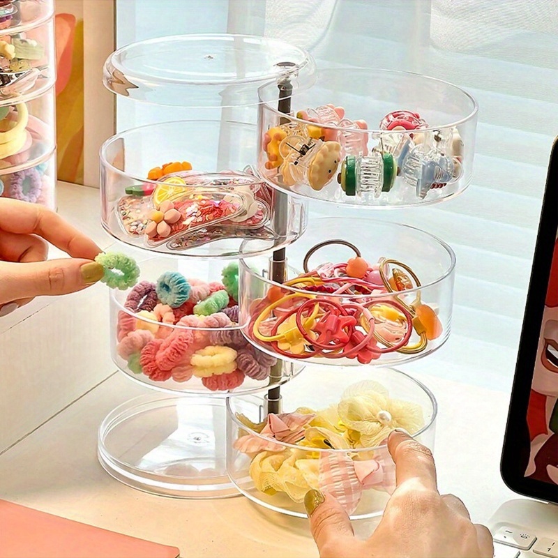 1   rotating five layer jewelry hair accessories storage box transparent plastic dust proof cover oval table earrings hair clips rubber bands and ladies daily jewelry storage box transparent durable plastic jewelry storage box jewelry boxes Product details 2