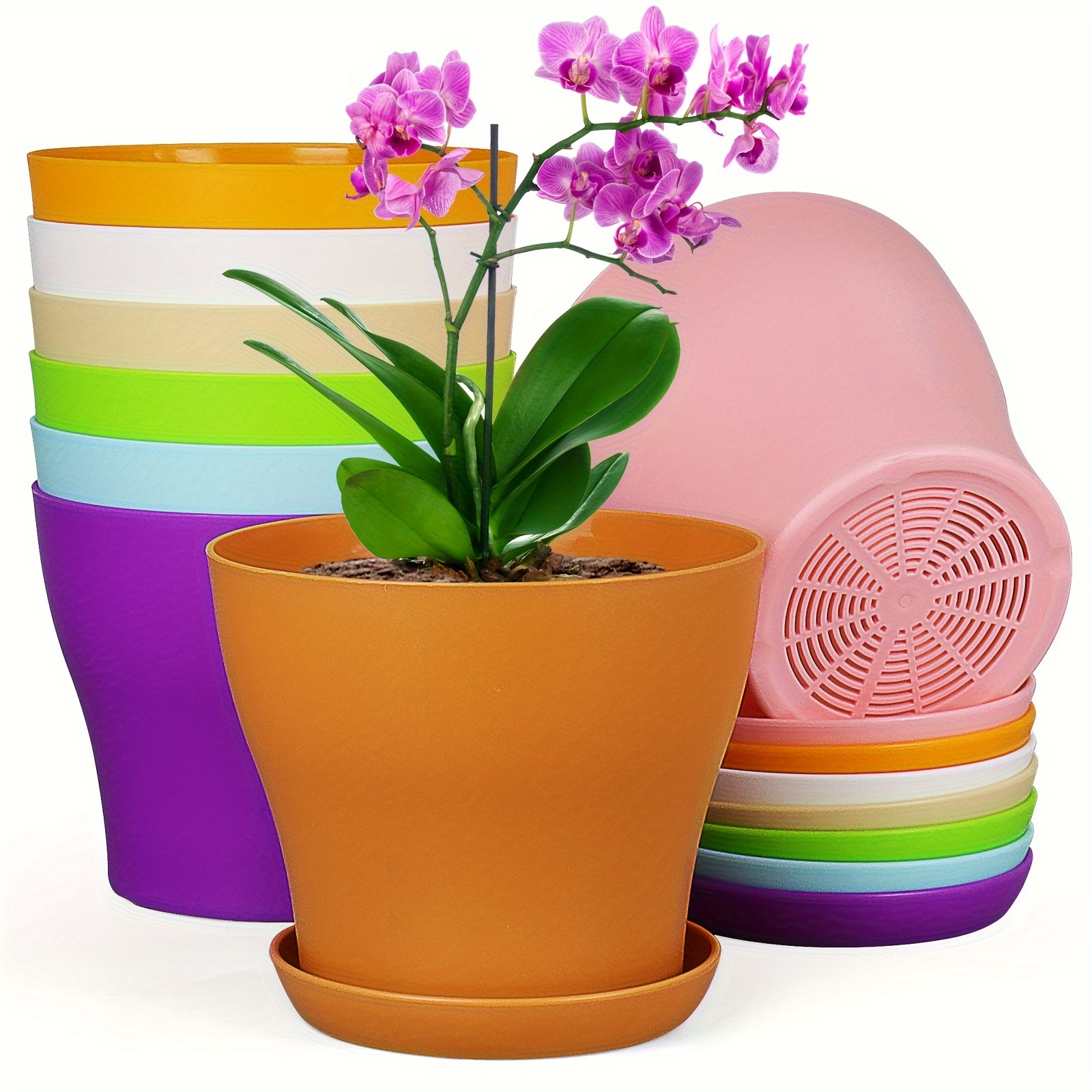 

8-piece Colorful Plastic Flower Pots With Drainage Holes & Saucers - Contemporary Geometric Design For Indoor/outdoor Succulents And Flowers Vases For Flowers Flower Vases Home Decor