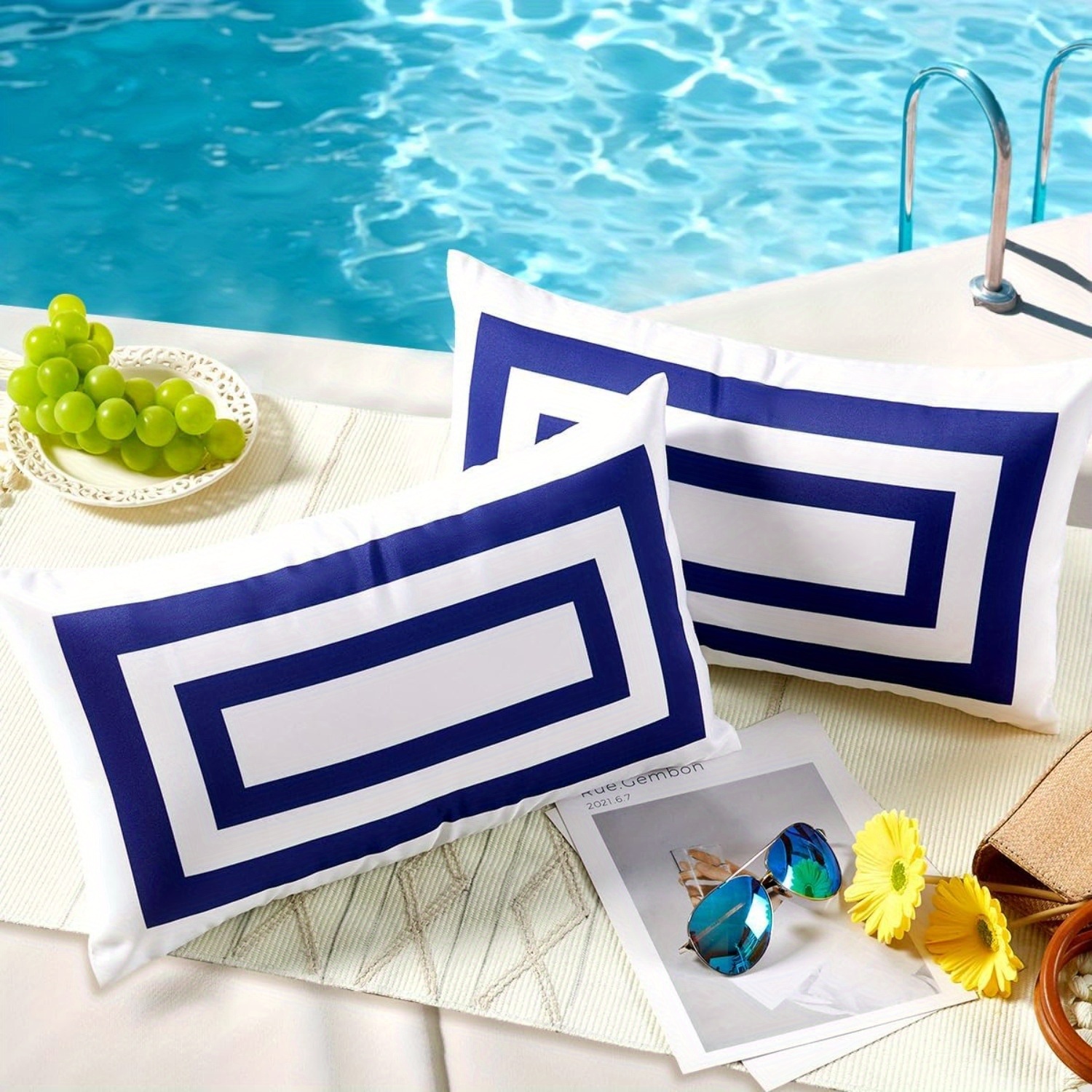 TEMU 2 fundas de almohada lumbar impresas , paquete de 2 de 12X20 pulgadas, azul , de almohada lumbar para exteriores, juego impreso de calidad (2
