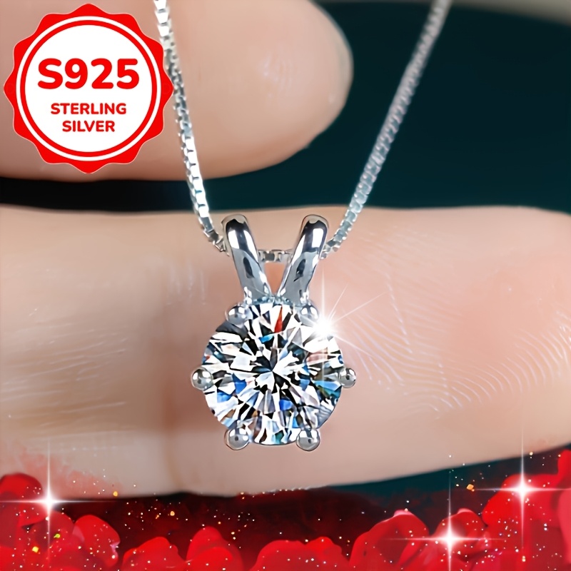 Women's S925 Sterling Silver Six-Prong Pendant Necklace