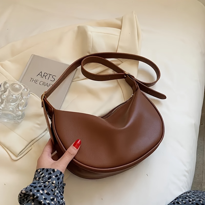 TEMU Chic Japanese-inspired Solid Color Crossbody Bag For Women - Minimalist With Adjustable Strap,, Stain-resistant, Zip Closure - In Coffee, White, Black, Mini Purse
