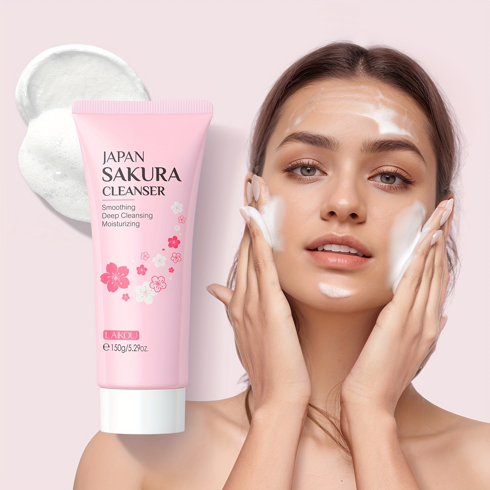 Image of Laikou Sakura Cleanser 5.29oz., Face Wash, Oil Control Facial Foam, Contain Niacinamide