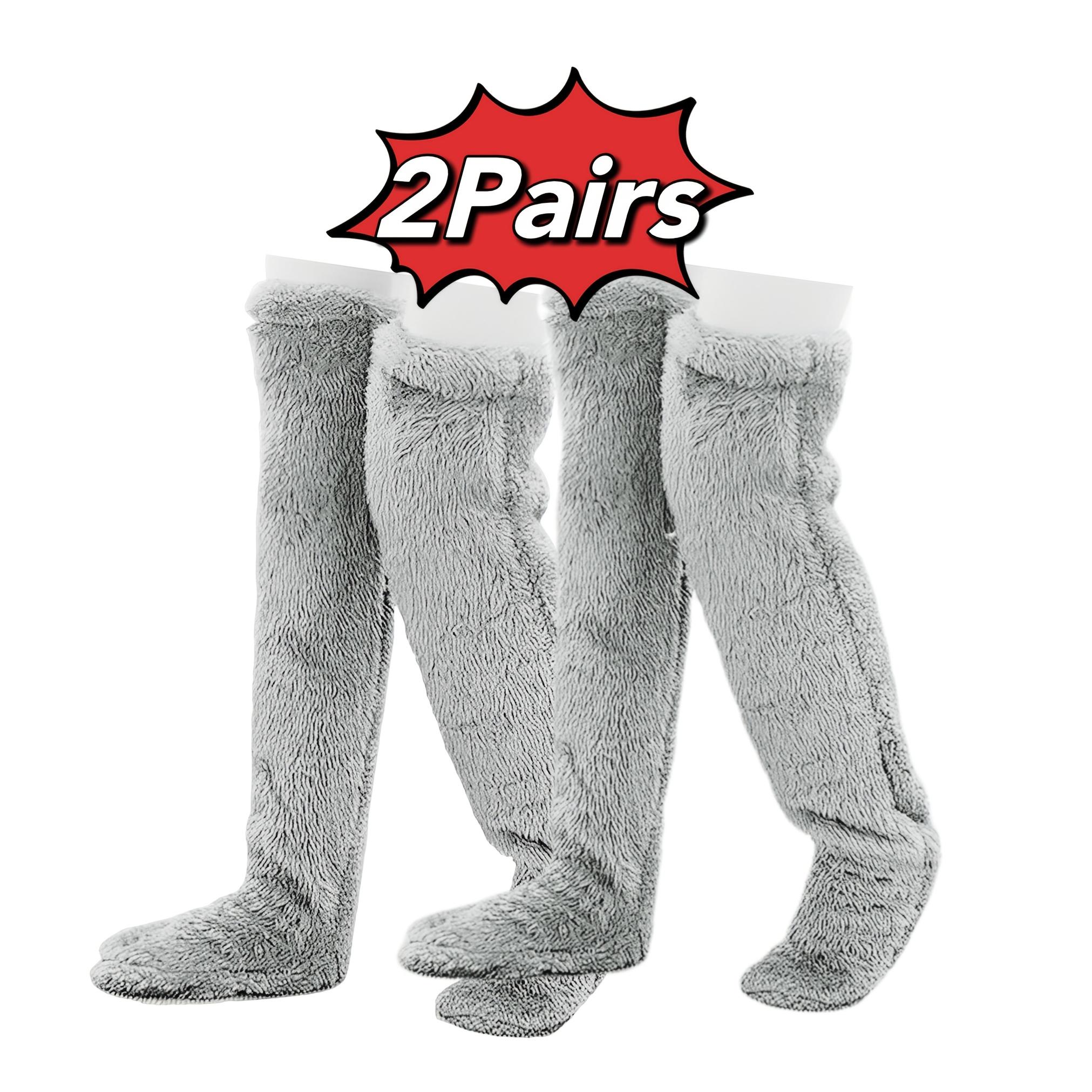 Image of 1/ Solid Color Over The Knee Plush Socks, Winter Soft Windproof Warm Fuzzy Long Stockings, Women's Casual Leg Socks