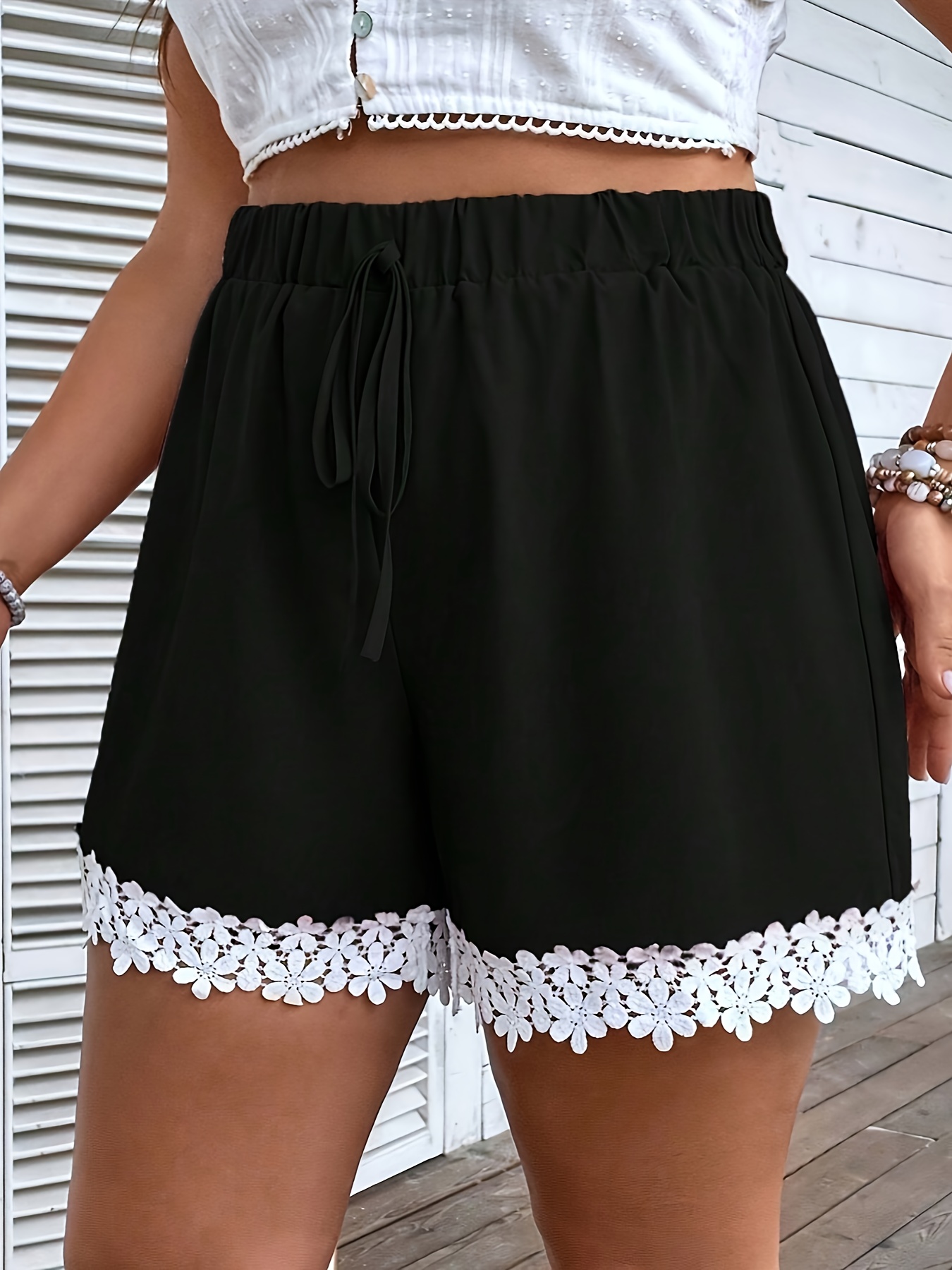 womens plus size elegant high waisted biker shorts lace trim