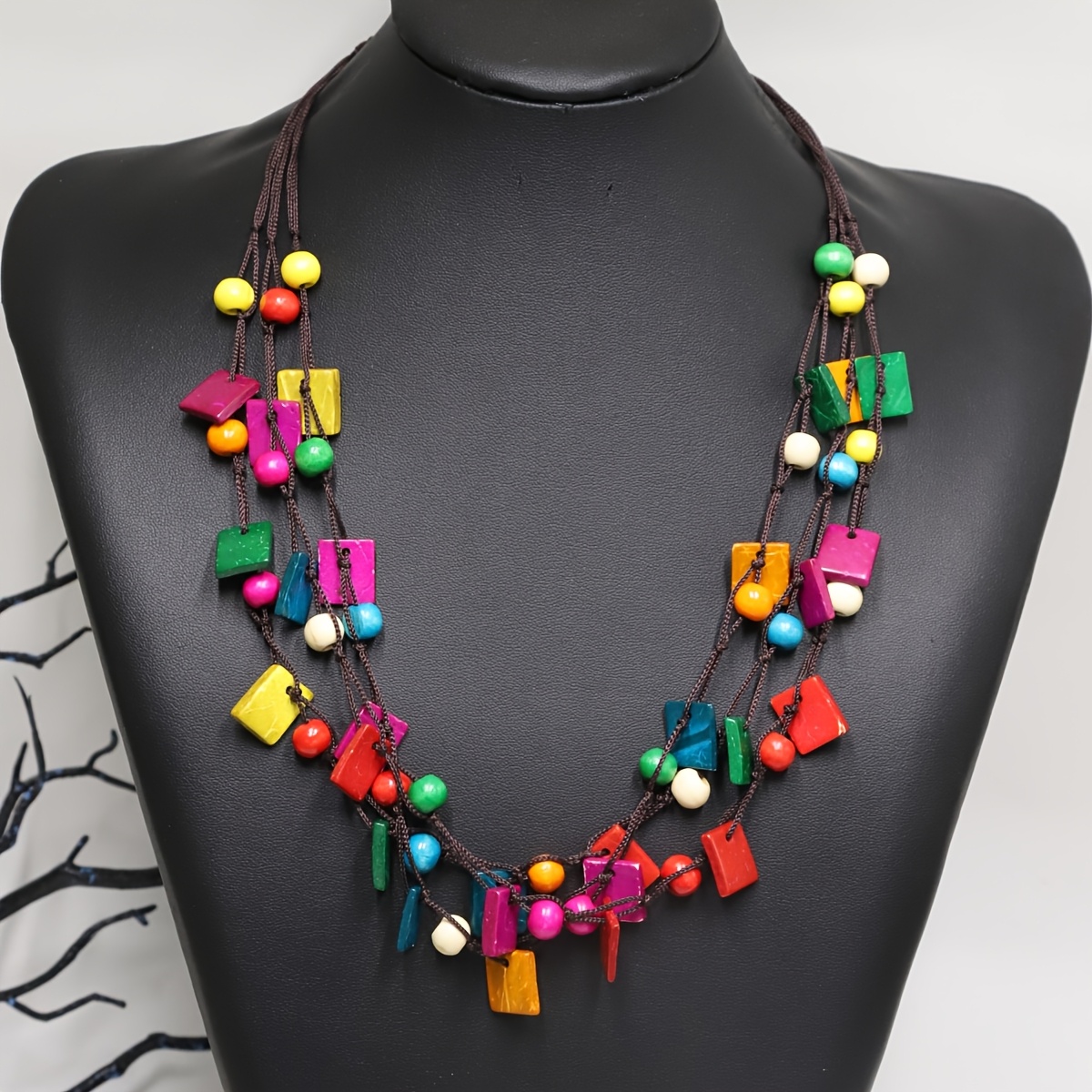 Image of 1pc New Bohemian Multi-layered Colorful Ethnic Vintage Coconut Bead Necklace