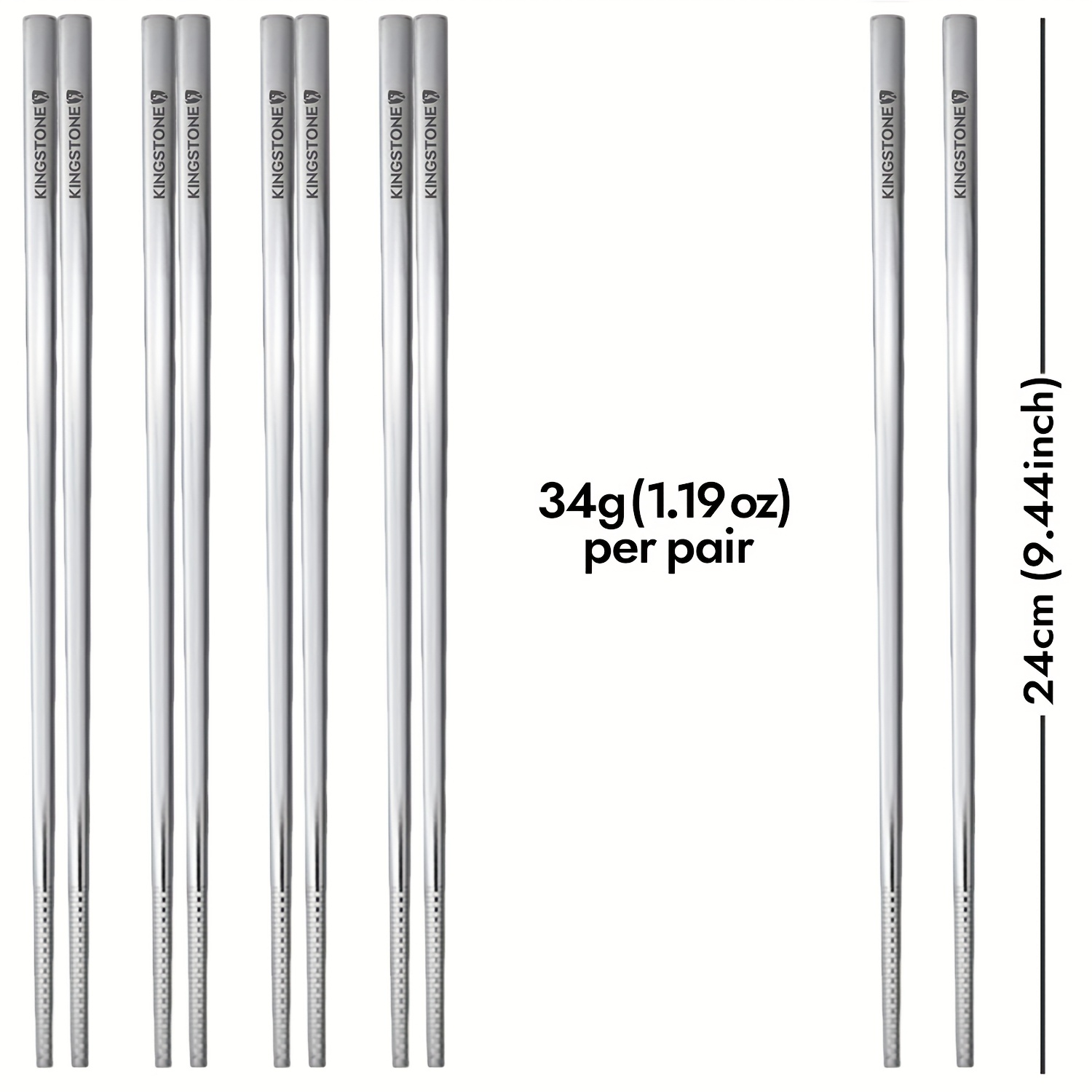Kingstone 10 Pairs Premium Stainless Steel Metal Chopsticks, Reusable Dishwasher Safe, Square Lightweight Non-slip Sticks For Home Kitchen