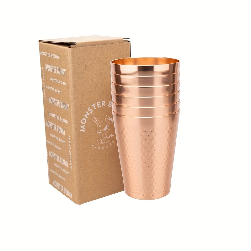 TEMU 6pcs Premium Metal Rose Golden Dot Aluminum Mugs Set, Portable Stacking Cold Drink Mugs, Metal Beer Mugs Gift 6pcs Set, Reusable Party Mugs,