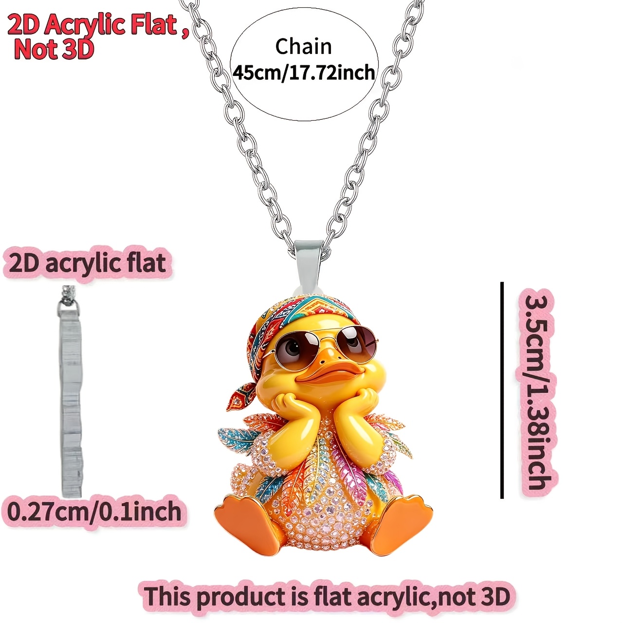 2D Acrylic Hip-Hop Duck Pattern Necklace, Ideal Gift
