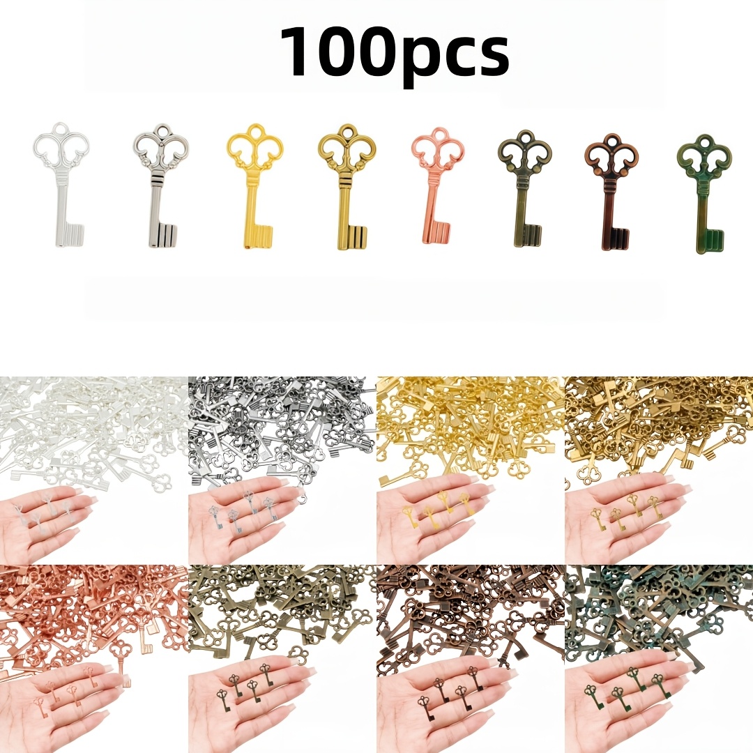 TEMU 100pcs Mini Key Pendant, 8 Colors - Made Of Alloy Material, Handmade Crafts Suitable For Holiday Party Decoration, Bags, Shoes, Clothing