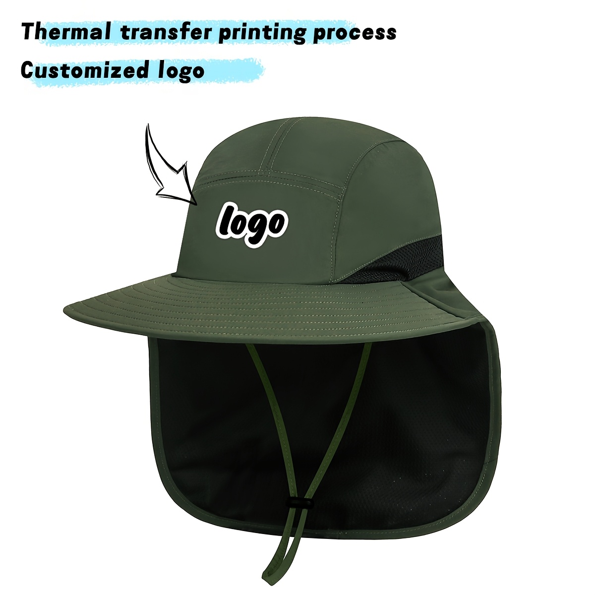 TEMU 1pc Customizable Printed Wide-brimmed Fisherman Hat For Outdoor Camping/hiking/fishing, Wearable Hat With Mesh Breathable Design And Adjustable