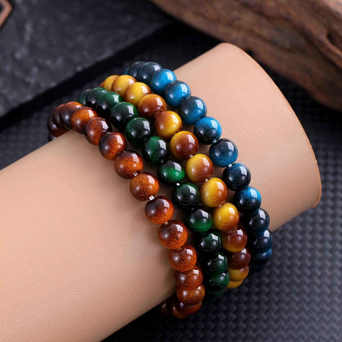 4pc High Quality Tiger Eye Crystal Bead Bracelet Set