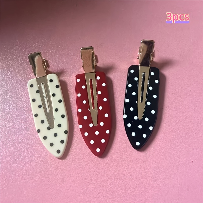 TEMU 3er-Set: Süße Vintage-Haarspangen mit Tupfenmuster, nahtlose Pony-Seitenclips, geeignet für Damen-Make-up, Gesichtswaschen, tägliches Tragen und