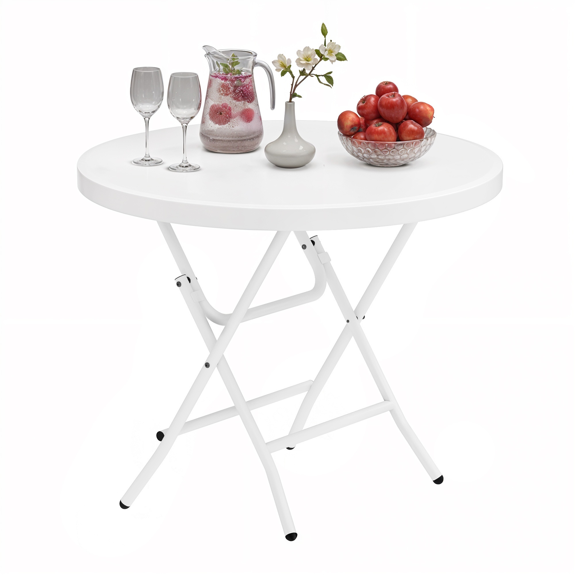 80cm Round Folding Table, Garden Table, Balcony Table With Metal Frame, Portable Camping Table For Outdoor Use, Parties, Beach