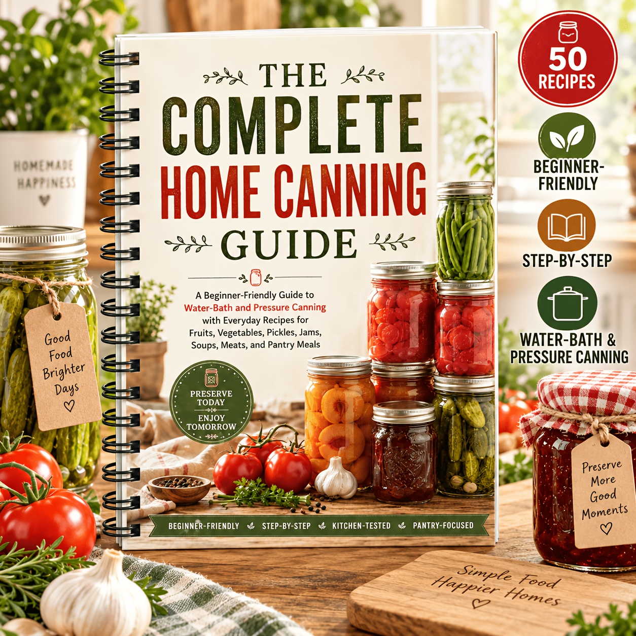 TEMU Le guide complet de la mise en conserve à domicile, 50 recettes pour débutants pour la mise en conserve à l'eau bouillante et sous pression,