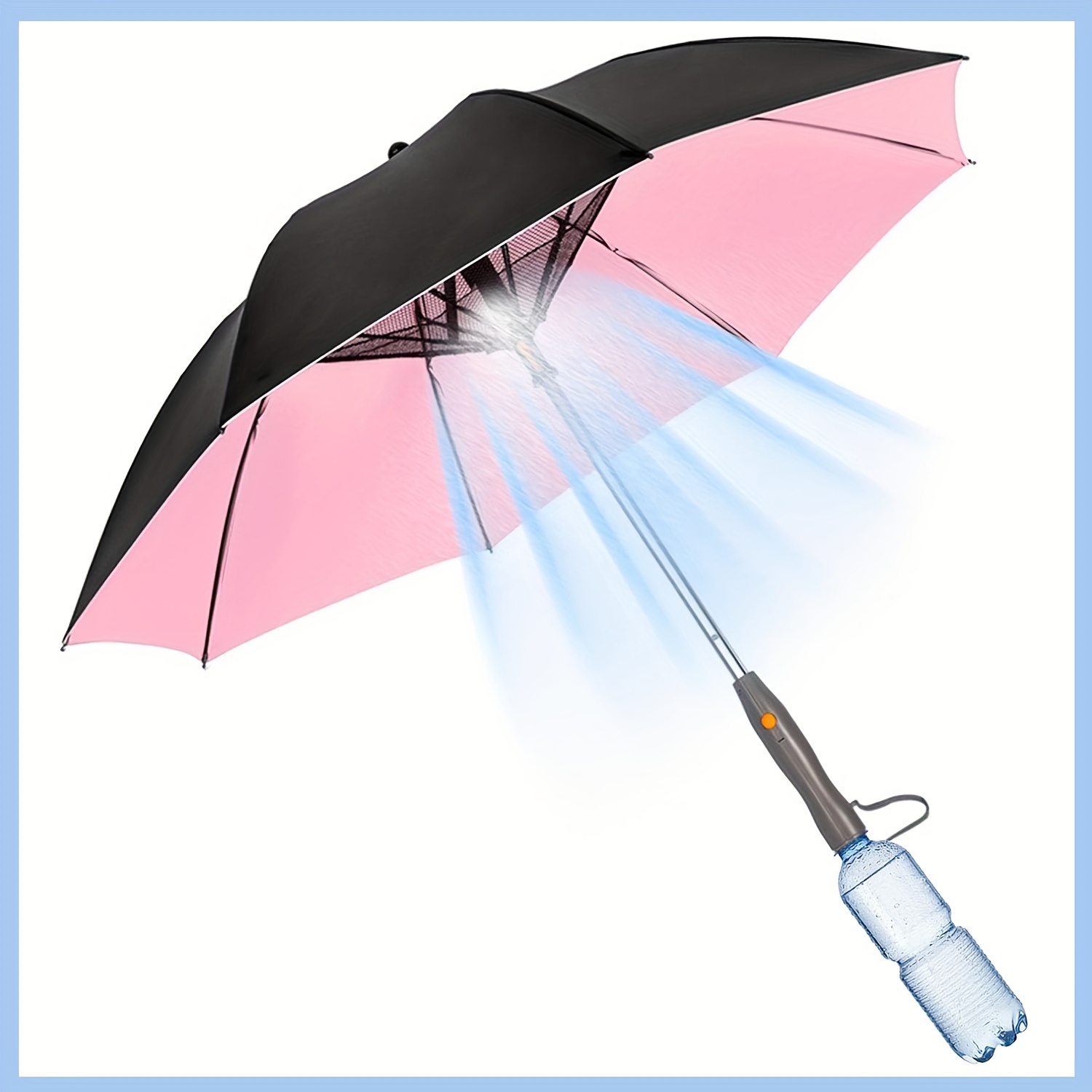 TEMU 1pc Of Umbrella With Fan, Spray And Uv Protection, Multifunctional Cooling Umbrella With Fan And Spray (with A Bottle)