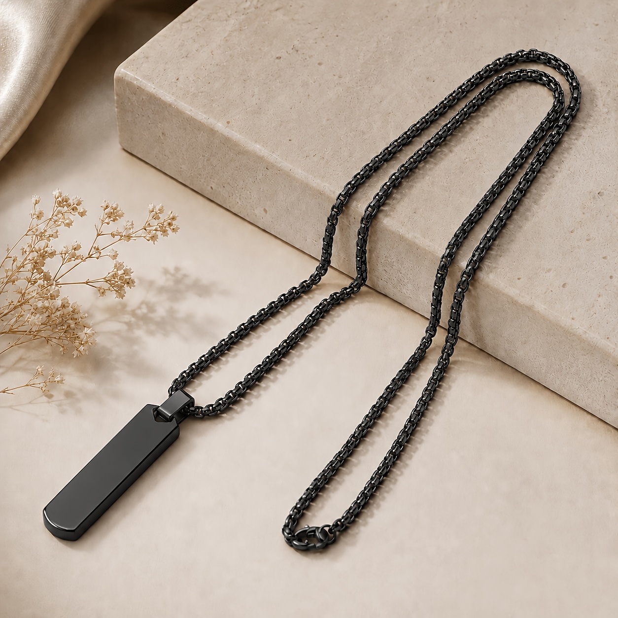 TEMU Personalized 304l Stainless Pendant Necklace, Designed For Men, Customizable With Engraved Names, Dates, Initials, And . This Minimalist Black