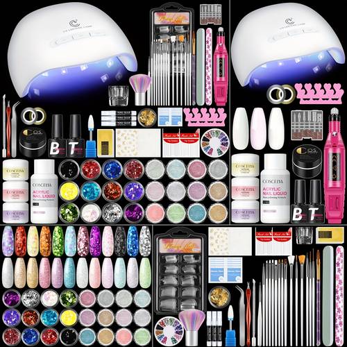 acrylic nail kit with drill and u v light full nail kit set professional nail starter kit glitter decoration powder for beginners acrylic with everything