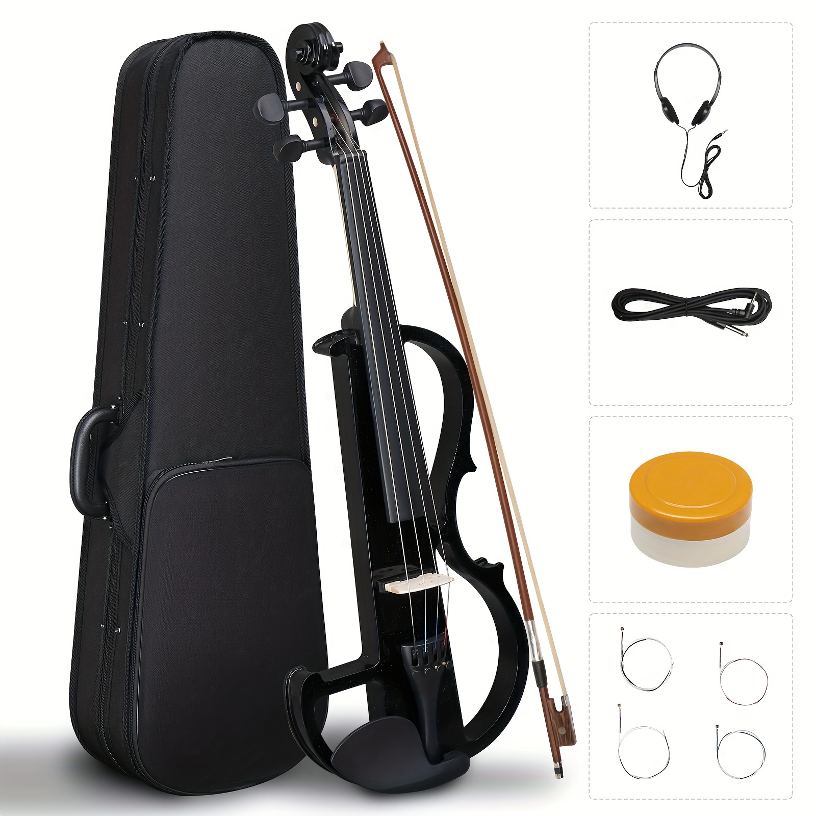 

Silent Violin With Case Bow Rosin Headphone Connecting Line Black