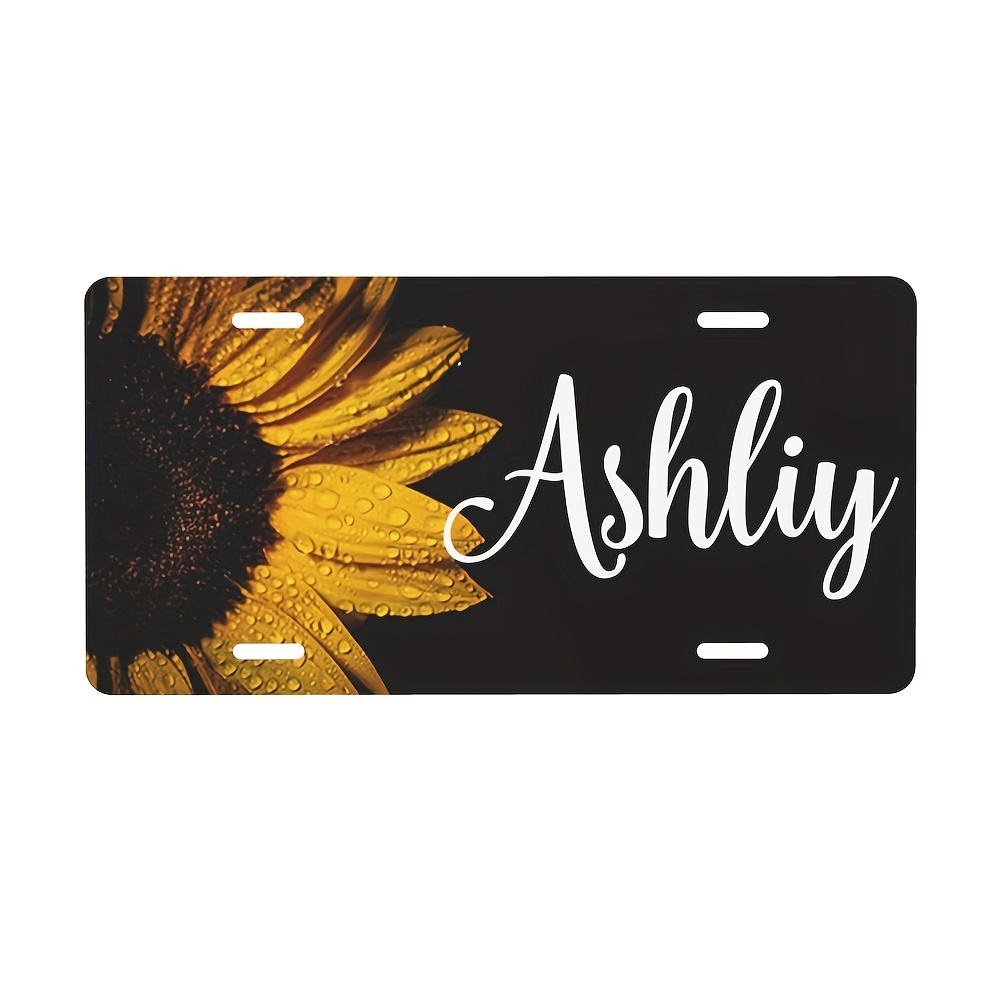 

Personalized Aluminum License Plate With Sunflower Design - Custom Name Car Tag For Front Grill, Fall Themed Novelty Metal Vehicle Plate, Waterproof And Dustproof, 6x12 Inches