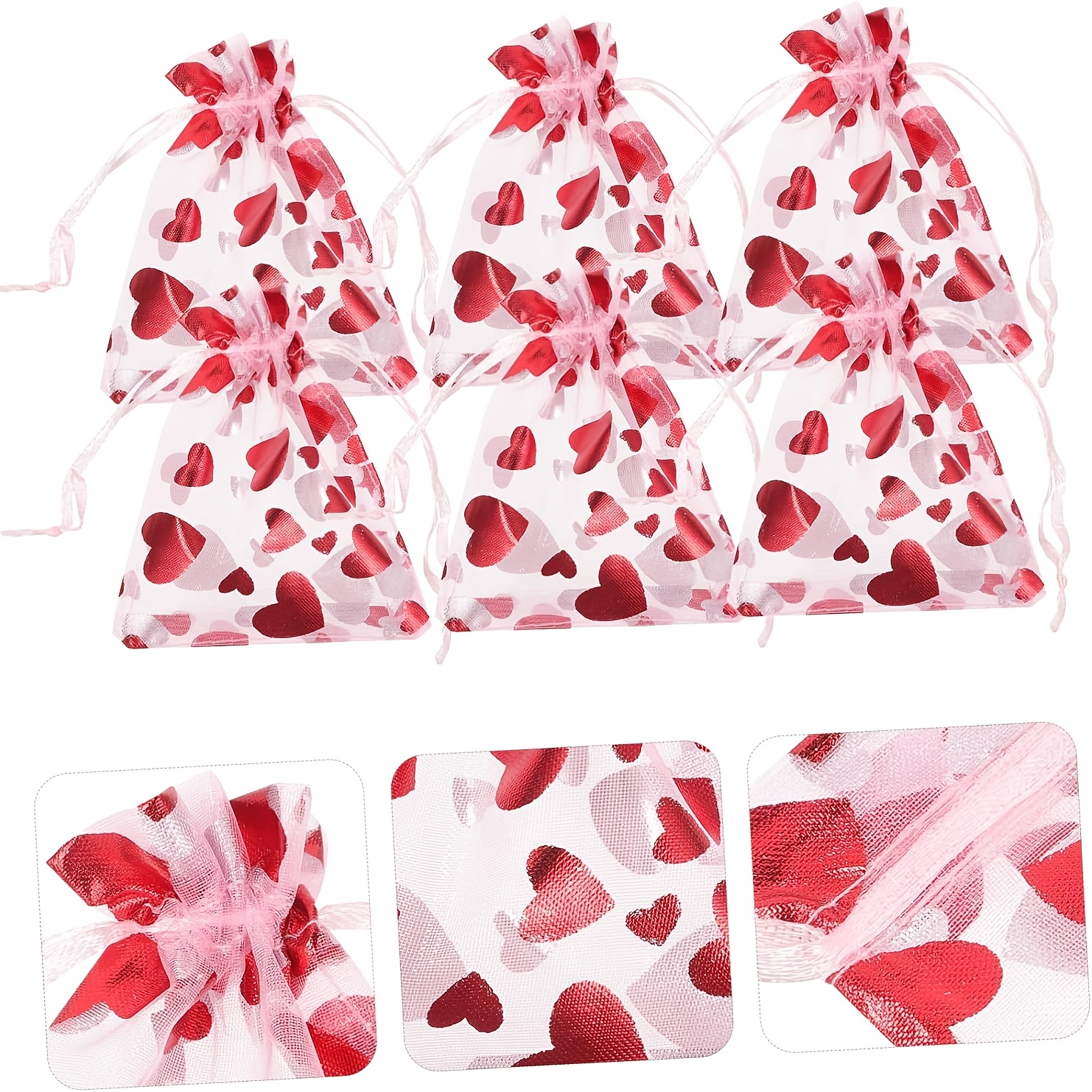 

30pcs Valentine's Day Heart-shaped Gift Bags, 4x6" Transparent Organza Drawstring Pouches With , Jewelry & Candy Storage, Wedding Favors, Couple Gifts