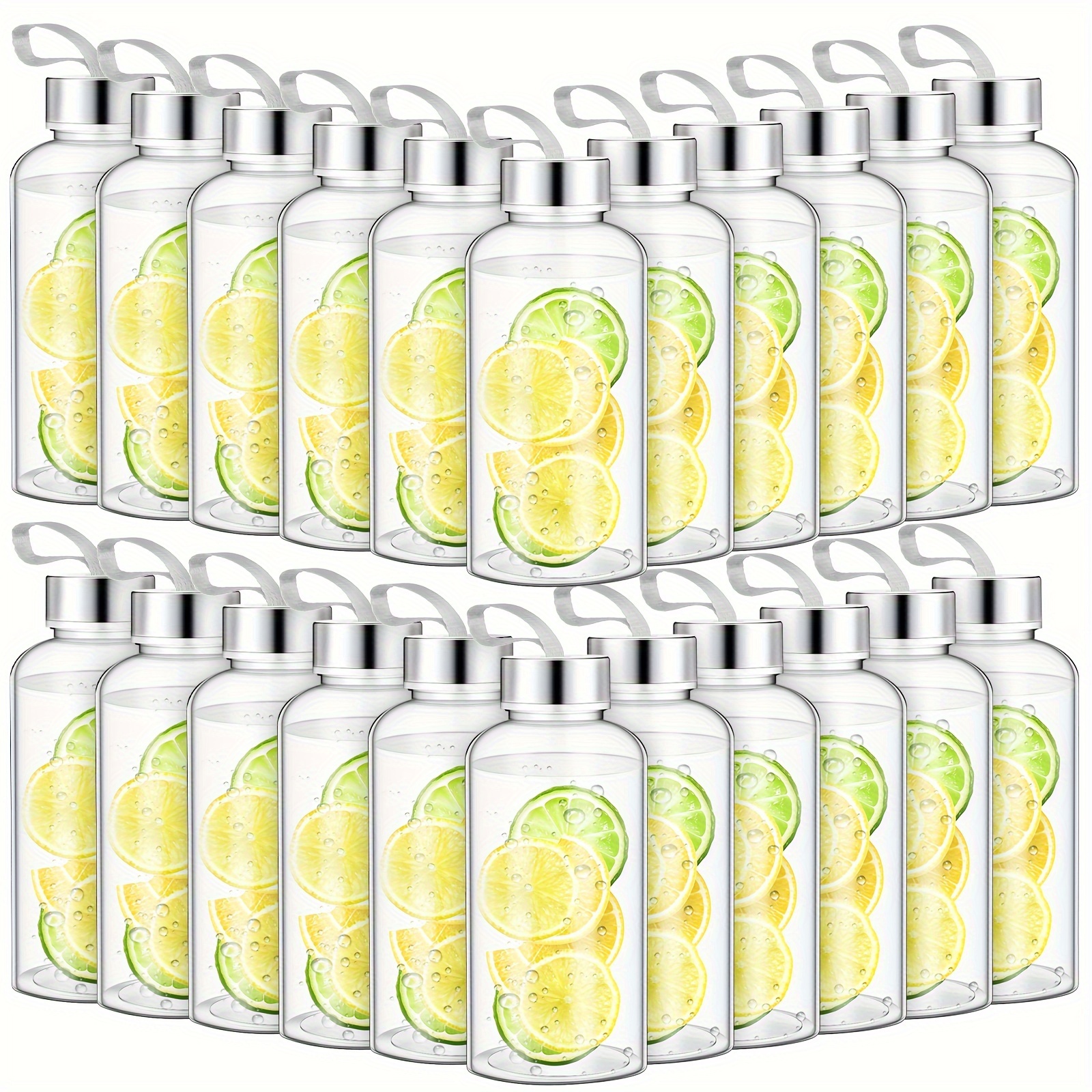 

20 Pcs Reusable Water Bottles Bulk Clear Bottles With Stainless Steel Leak Proof Acrylic Bottles With Nylon Carrying Strap Shaker Bottles For Water, Milk, Smoothie, Juice Beverage