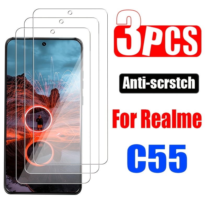 TEMU 3-pack Suitable For Realme C55 Full-screen Transparent Tempered Glass Screen Protector [9h Hardness] [touch Sensitive] [high Definition]
