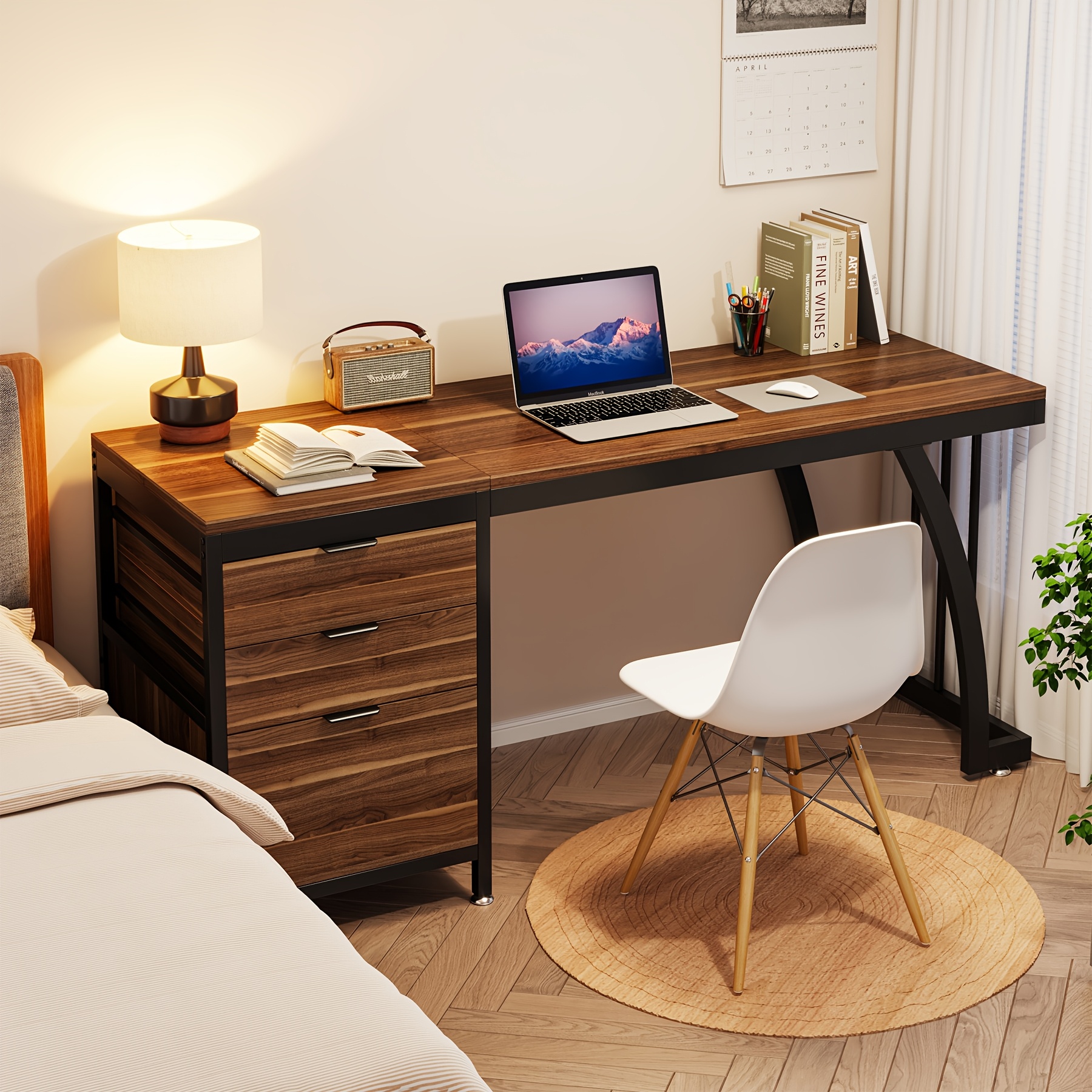 59-Inch Industrial Computer Desk with 3 Reversible Drawers & File Storage - Brown Engineered Wood & Black Metal Workstation, Adjustable Foot Pads, Smooth Edges, Easy Assembly for Home Office, Desk Accessories Office, Sturdy Construction, Study Writing Table, Rustic Furniture, Highquality Materials, Remote Workers