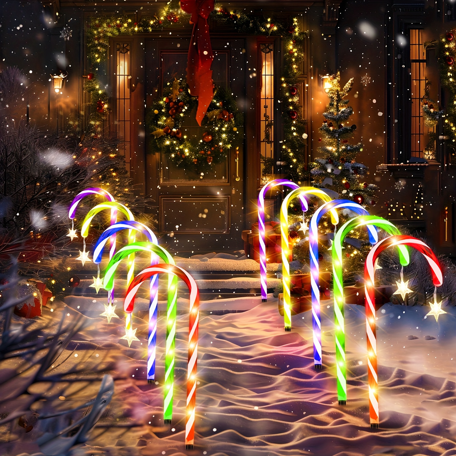 TEMU Christmas Candy Cane Pathway Markers Lights, Outdoor Christmas Decorations For Yard Patio , Candy Cane Christmas Decor With Led, 10 Pack