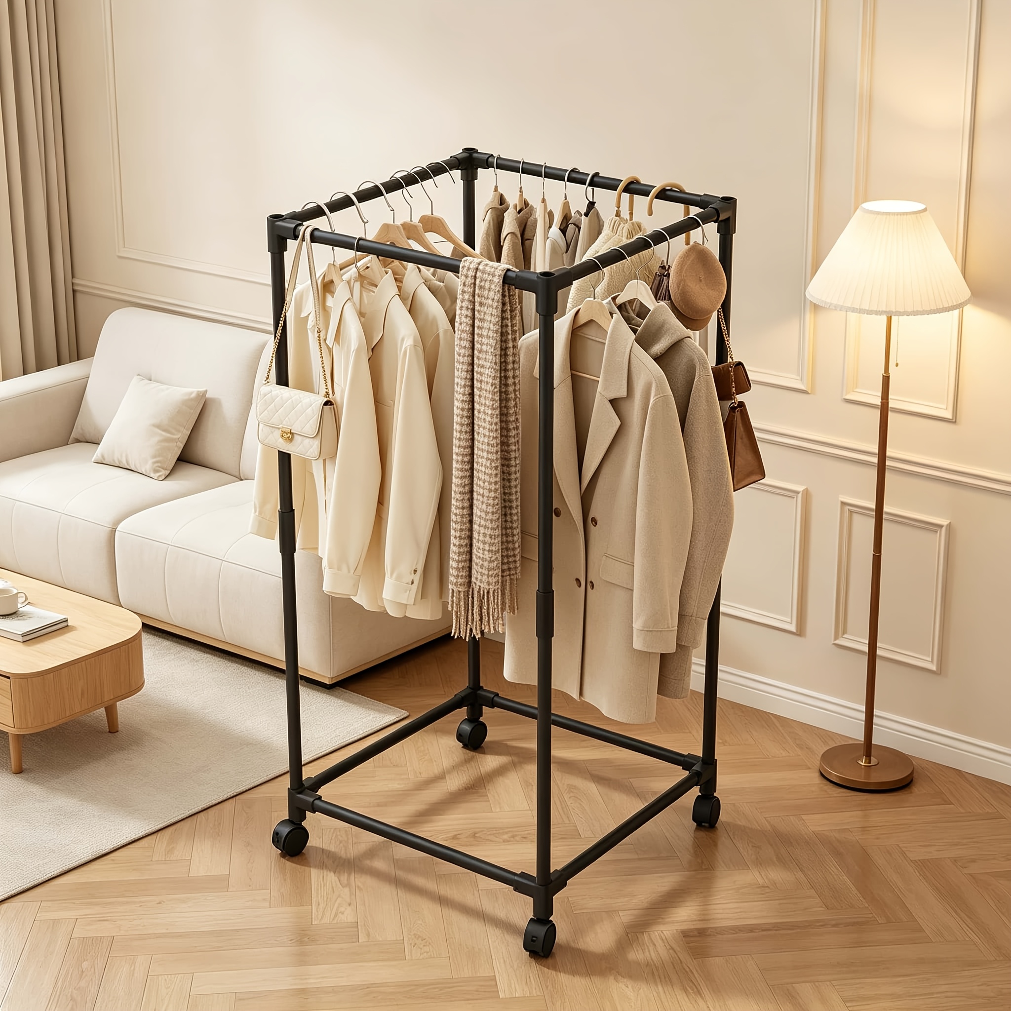 TEMU Portant à vêtements multifonctionnel autoportant, support métallique renforcé et épaissi, portant vertical polygonal à étages pour suspendre les
