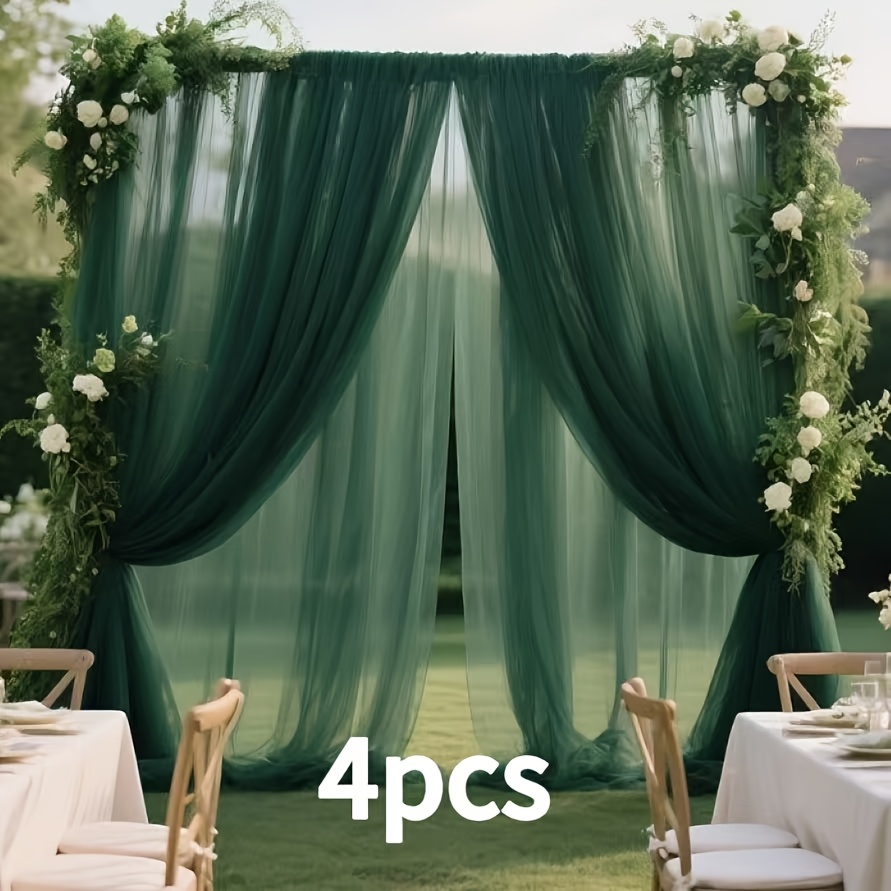 TEMU Toile de Fond de Fête Verte 4 pièces pour Mariages, Remises de Diplômes - Bâche en Tissu Polyester Doux à , Décoration Unie pour