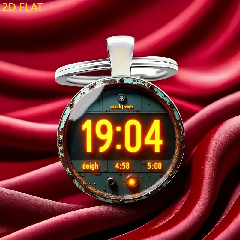 TEMU 2d Flat, 2d Flat Cyberpunk Clock Men's Alloy Keychain With Neon Digital Display And Retro Futuristic Style - Suitable For Keys, Bags, Belts -