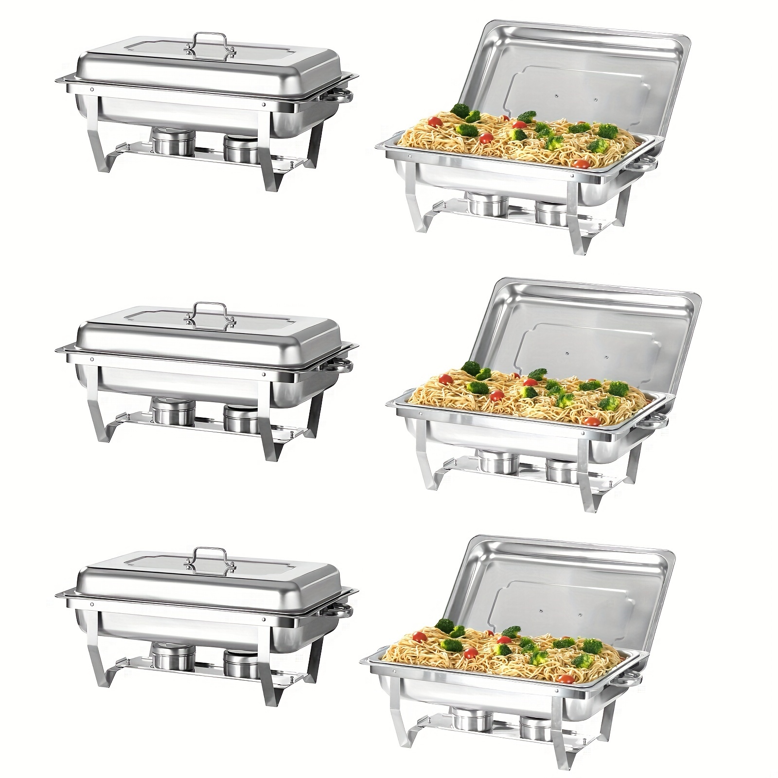 

6 Packs 8qt Full Size Chafing Dish Buffet Set, Rectangular Stainless Steel Food Warmer Sets With Lids, Food Pans, Water Pan And Fuel Holders For Restaurant Catering Parties Weddings