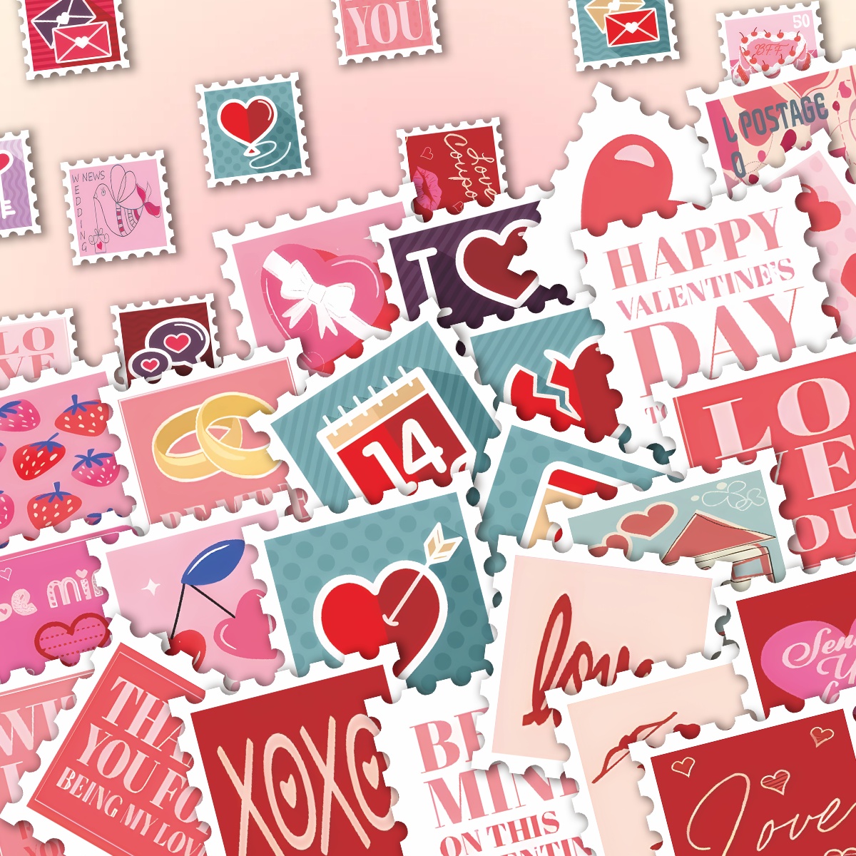 56pcs Valentines Day Sticker Pack, Retro Decorative Stickers For Journals, Scrapbooking, And Gift Packaging, Designed For Couples, Women, And Adult Decor Lovers