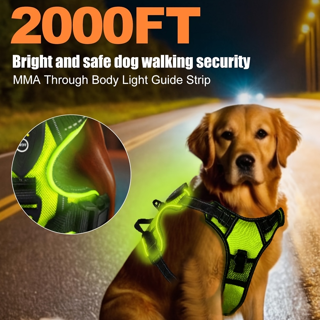 Light Up Dog Harness with LED Flashing Warning System - Rechargeable Suitable for Night Walking, 3 Lighting Modes & Flashing Alert, Oxford Cloth Harness for Low-Light Visibility, Machine Washable for Pet Travel and Nighttime