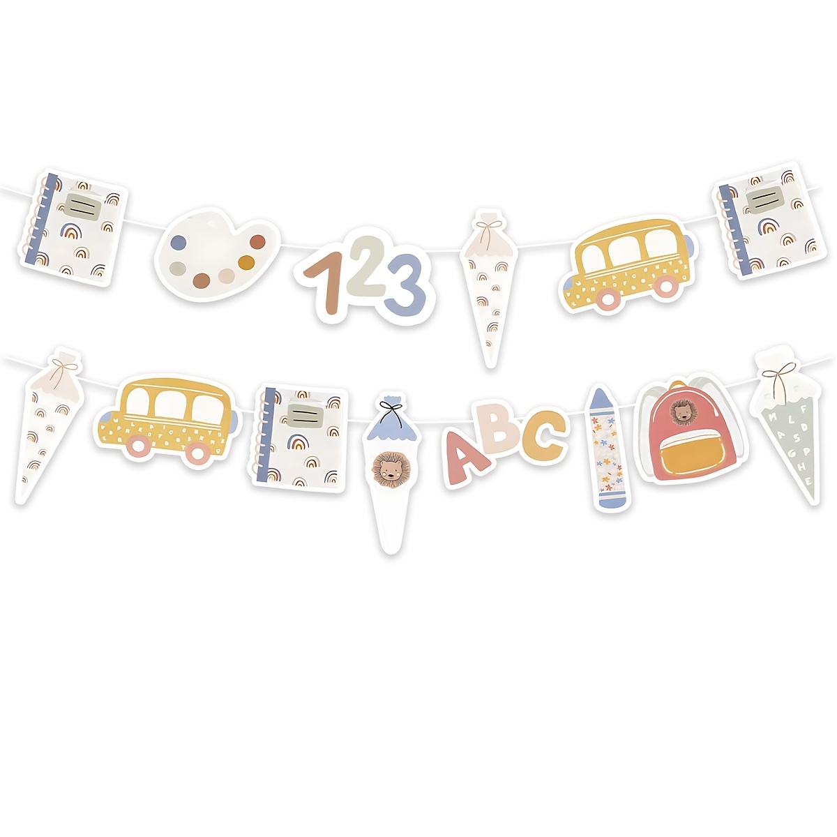 Boho Back To School Banner - Neutral Pastel School Bus, Stationery & Themed Bunting For Classroom & Party Decor