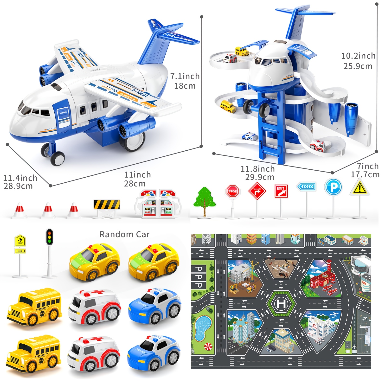 Image of Transport Airplane Toy & Track -in-1 For Aged 3+, Sound & Light, Kids Educational Toy, Christmas Birthday Gift[[car Random.]]