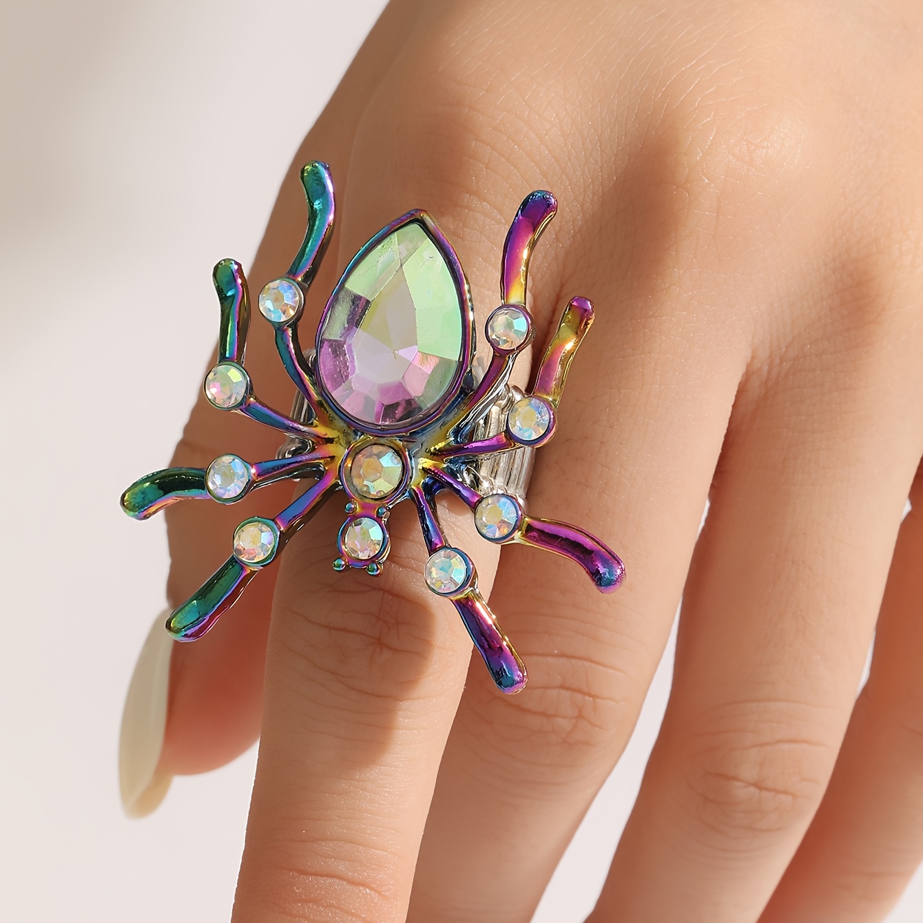 TEMU 1pc Halloween Jewelry, Fashionable And Dark Style Colorful Spider Ring, A Jewelry Ring And Gift Suitable For Halloween Wear