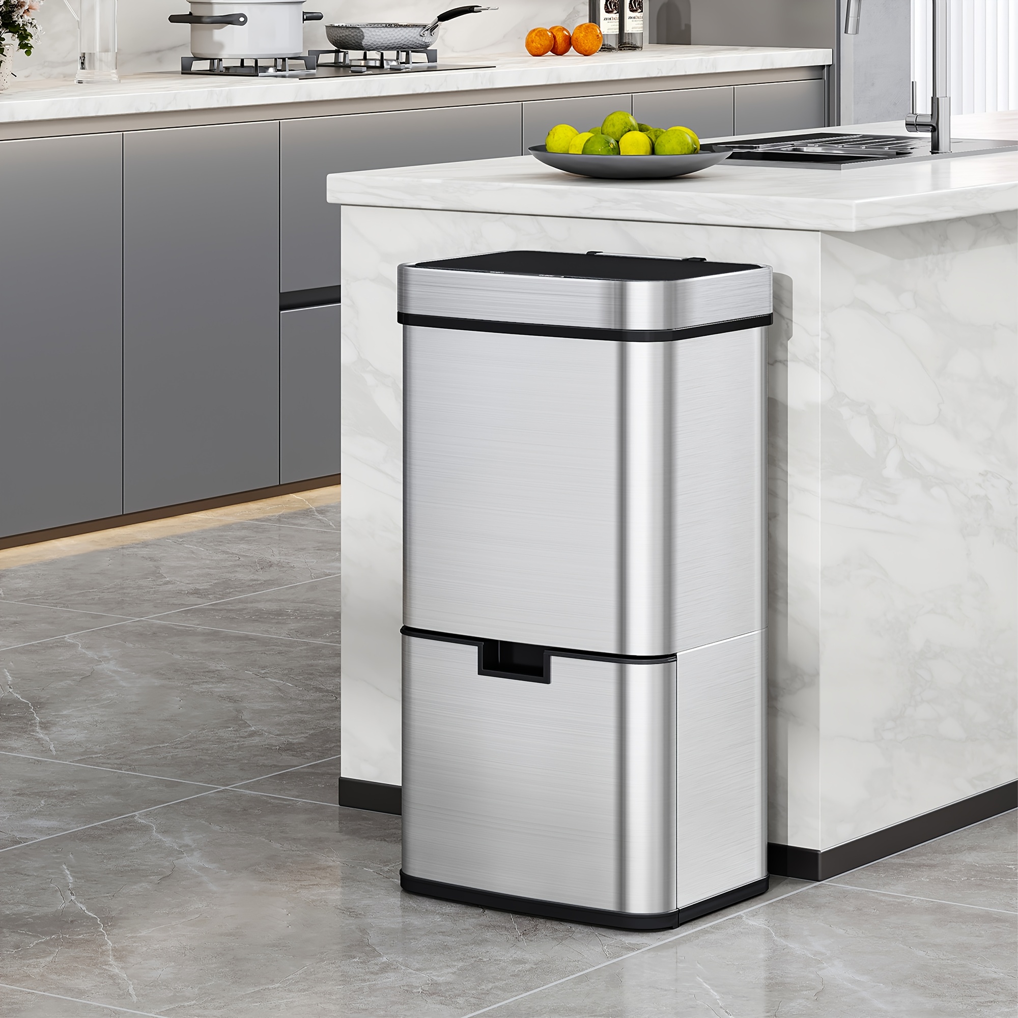 Image of Hzuaneri Smart Kitchen Trash Can 72l, With Sensor-based Waste Sorting System, Automatic Steel Lid, 4 Built-in Cans, With 30 Trash Bags