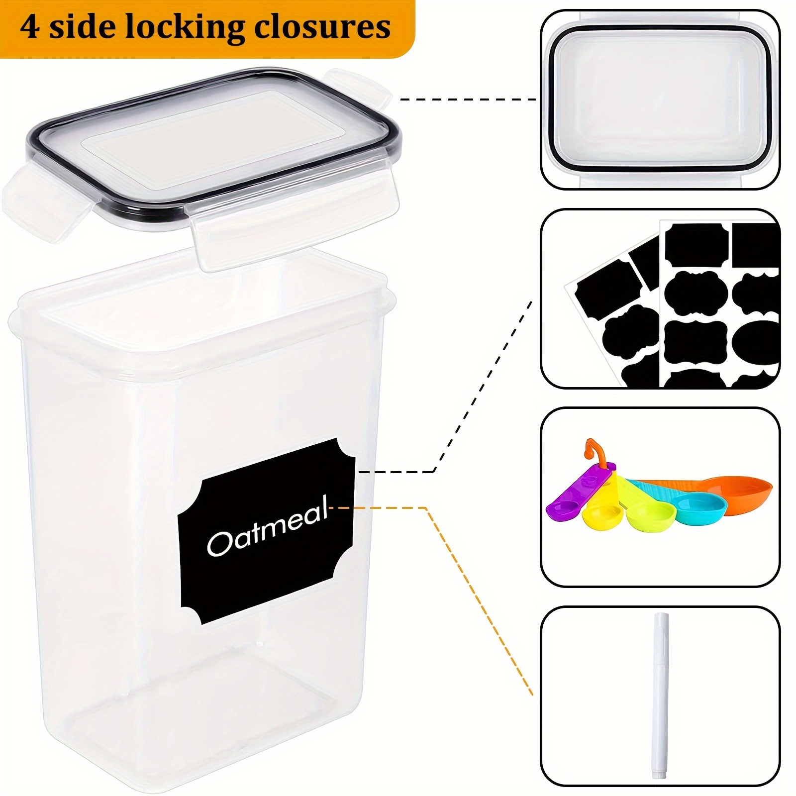 56pcs plastic kitchen and pantry storage jars sealed food storage containers with lids 28 lids 28 boxes for cereals dry food flour and sugar bpa free contains 24 labels black details 6