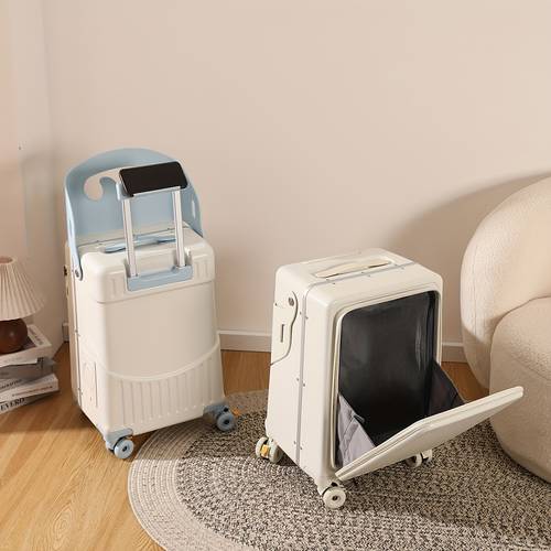20 inch carry on luggage not allowed on board front opening design with built in seat backrest sturdy abs pc hard shell suitcase retractable handle and 360 swivel wheels lightweight aluminum alloy frame essential luggage for business