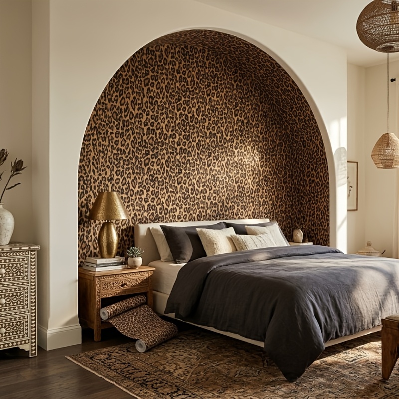 TEMU 1 Roll Vintage Leopard Print Self-adhesive Wallpaper, Retro Animal Skin Pattern, Self-adhesive Removable Wall Mural, Waterproof Vinyl Wall