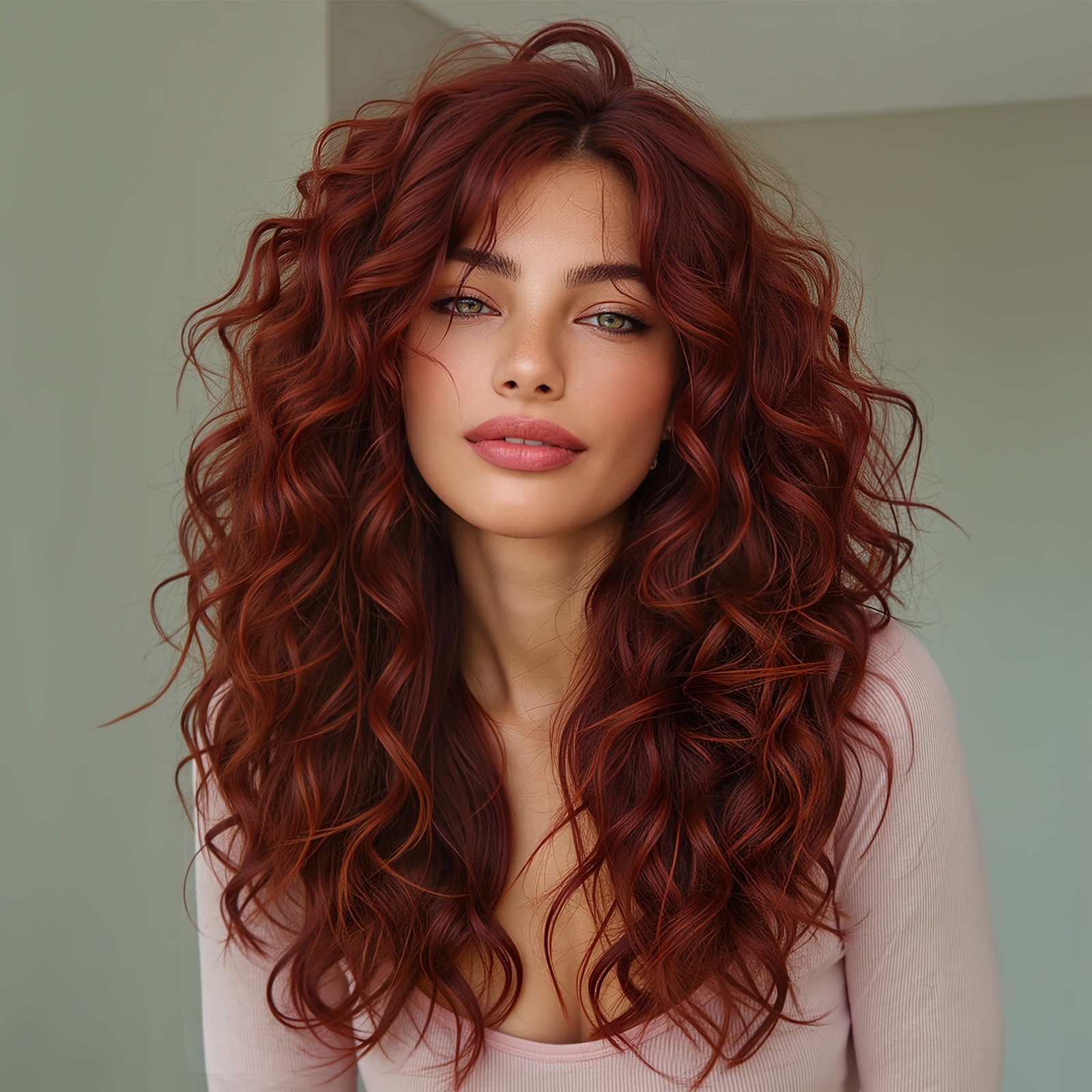 Image of 20-inch Women's Burgundy Long Curly Egg Roll Wig, Suitable For Work, School, Commuting, Meetings, Dinners, Parties, Cosplay Photoshoots And Daily Activities