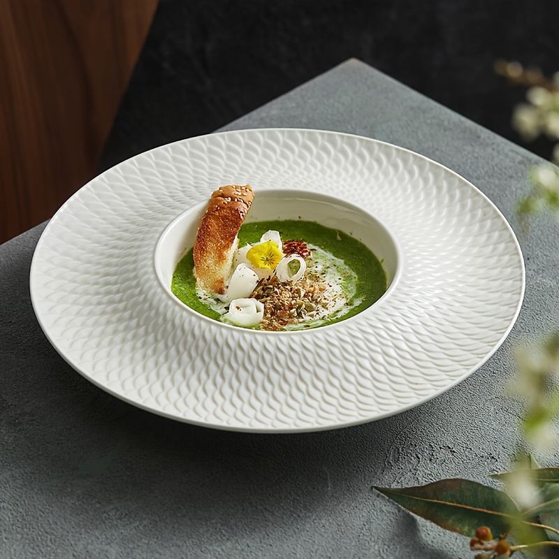 1pc Ceramic Plate, Vegetable Plate, Pasta Plate, Straw Hat Plate, Soup Plate, High-end Hotel Tableware