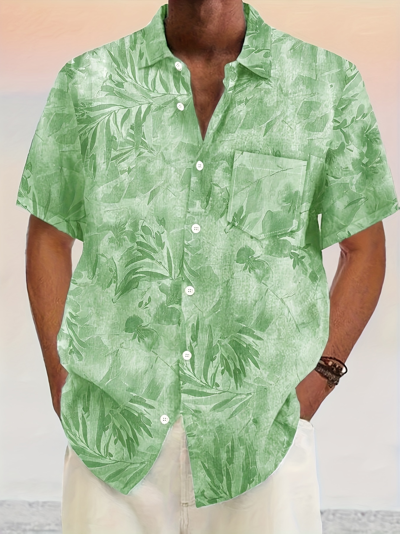 Hawaiian Floral Print Men's Plus Size Button-up Short Sleeve Shirt
