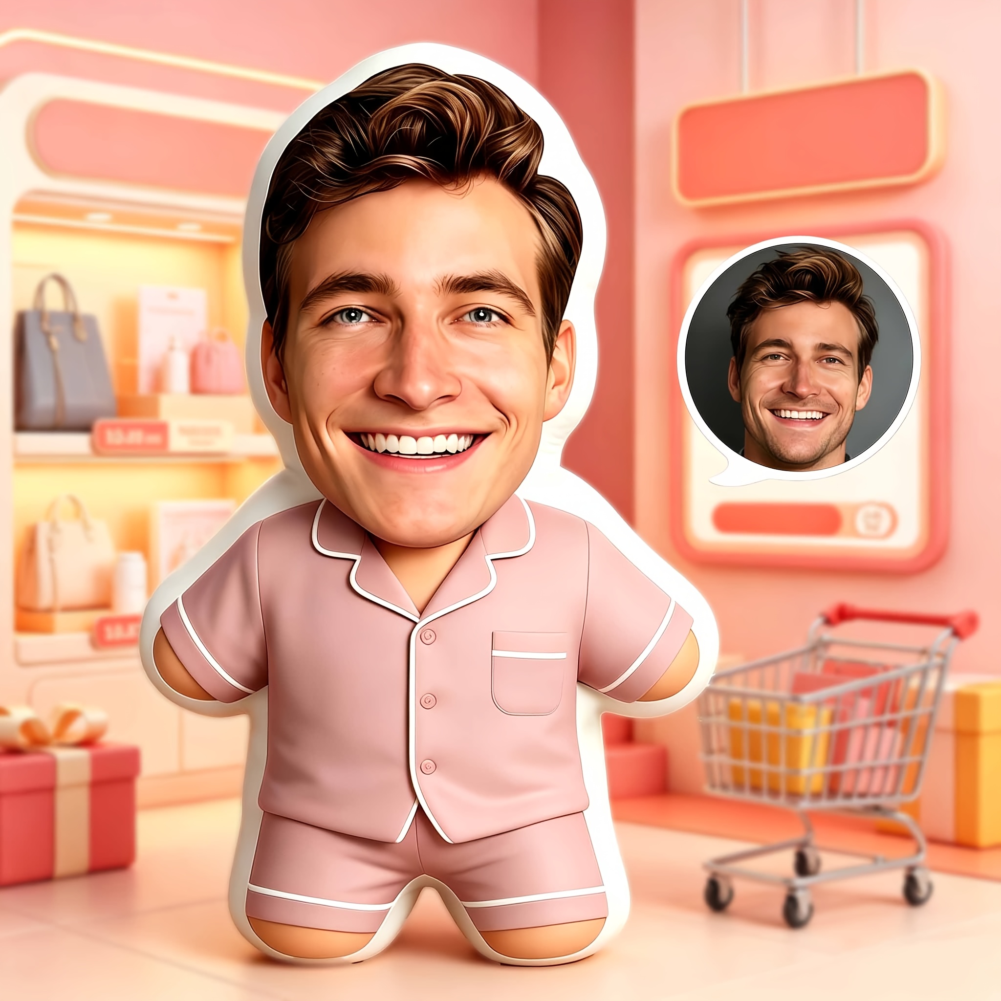 TEMU Custom Personalized Face Photo Pillow, Cute Big Head Sleepwear Shaped Cushion, Double-sided Printed Cushion, Versatile For Sofa Bed Car, Couple