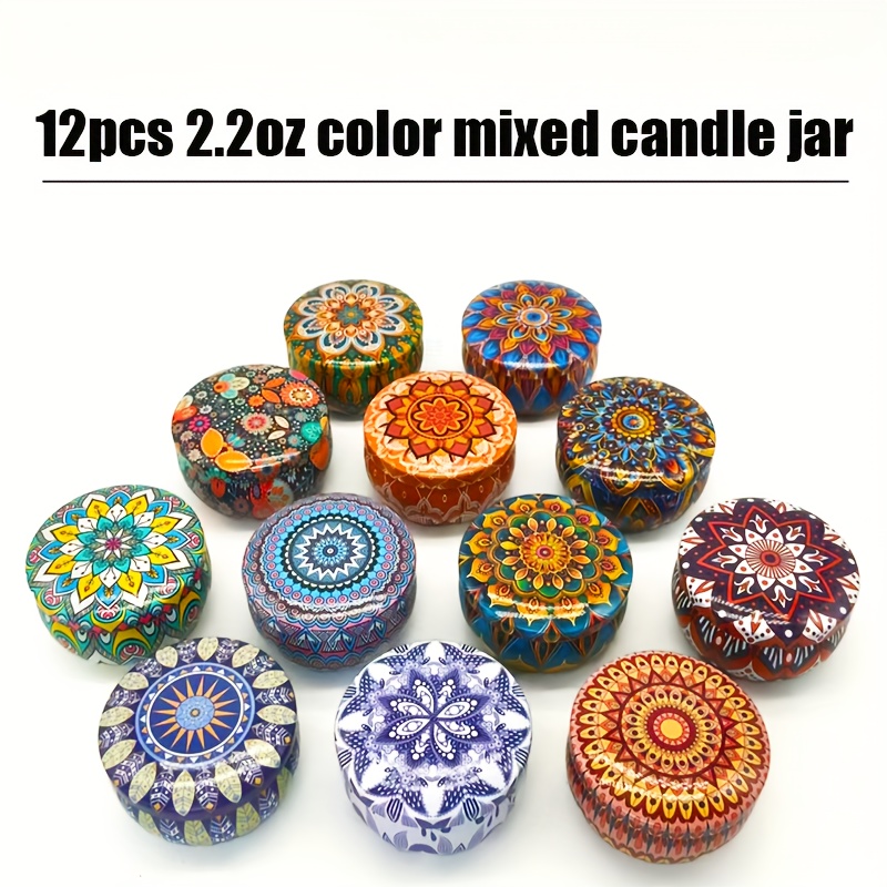 

12pcs 2.2oz Vintage Metal Tin Candle Jars - Assorted Floral Patterns, Ideal For Diy Crafts, Storage & Holiday Gifts