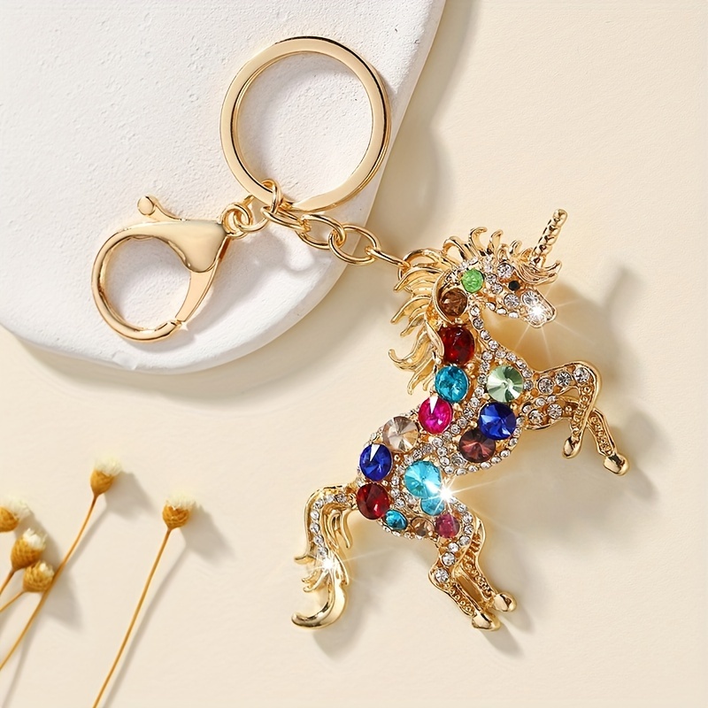 

Elegant Golden-tone Unicorn Keychain With Gemstones - Alloy Charm With Lobster Clasp, Sparkling Crystal Glass, Women's Bags & Backpacks - Ideal Birthday Gift, Unicorn Birthday Party Supplies