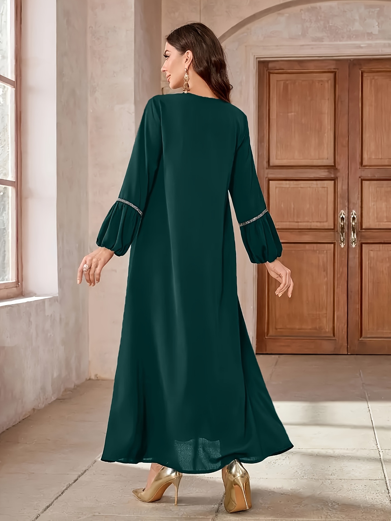 slim fit dress slacks Green Kaftan for Women – Sequin Georgette