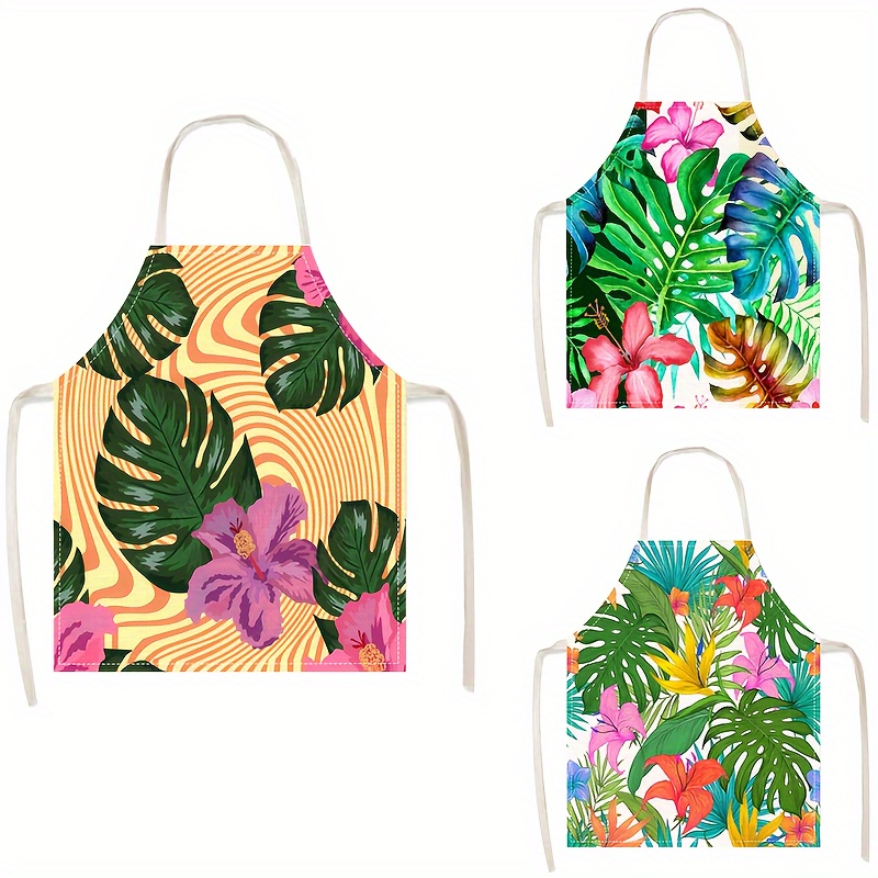 

1pc, Cooking Apron, Tropical Leaf Printed Linen Apron, Summer Theme Sleeveless Tie-back Kitchen Apron, Oil & Stain Resistant, Universal Fit, For Cooking & Cleaning