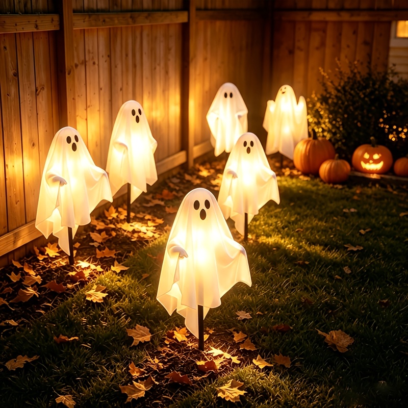 TEMU Solar Outdoor Light, 1-to-6 Solar Ghost Halloween Decoration - Light Up Floating Horror Ghost Lights Decoration, Suitable For Courtyard, Garden,